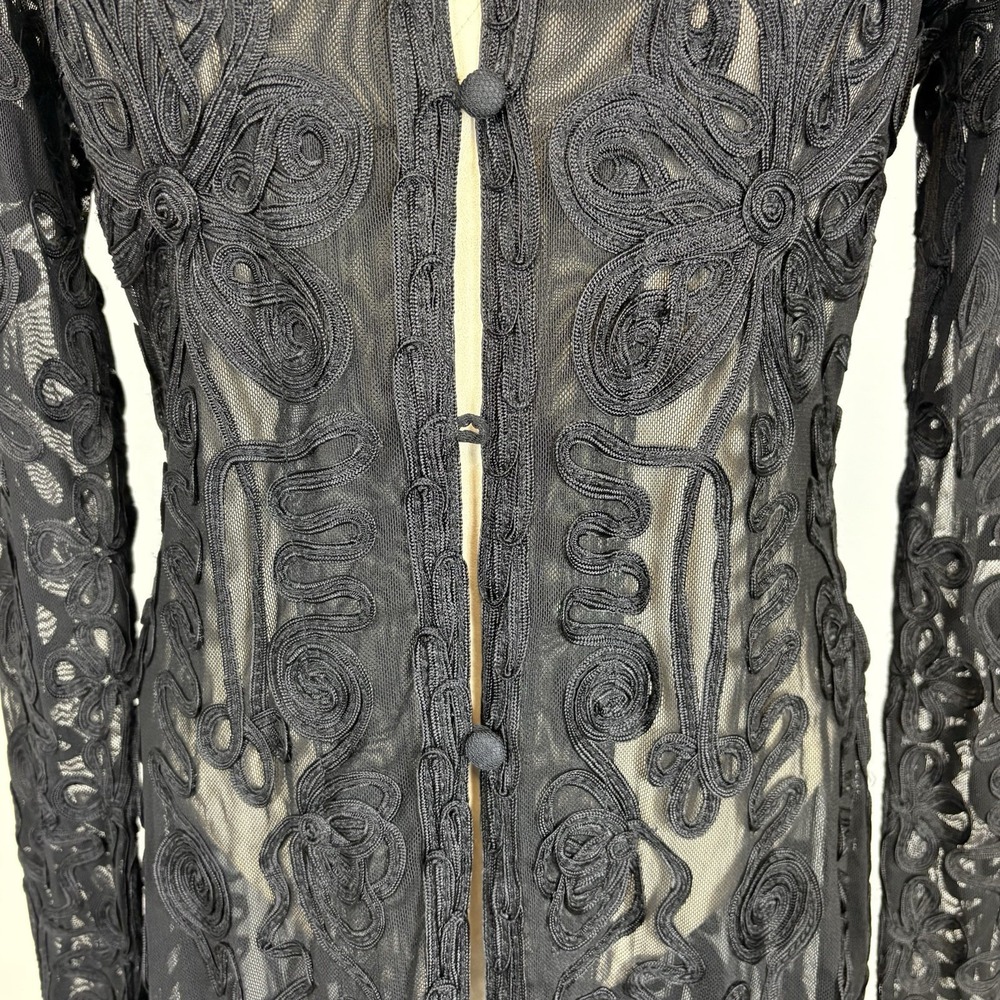 Cache Y2K Black Soutache Mesh Duster Cardigan Lace Sheer Button Front M Gothic - Picture 3 of 11